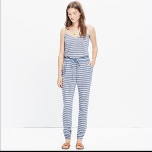 Madewell Bondi Cover Up Sleeveless Blue Striped Gauze Jumpsuit